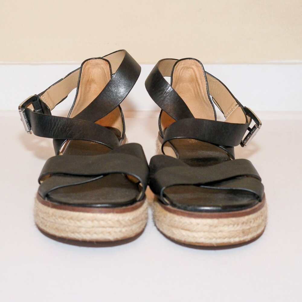 Gianni Bini Black Leather Espadrille Platform Sandals US W Size 9